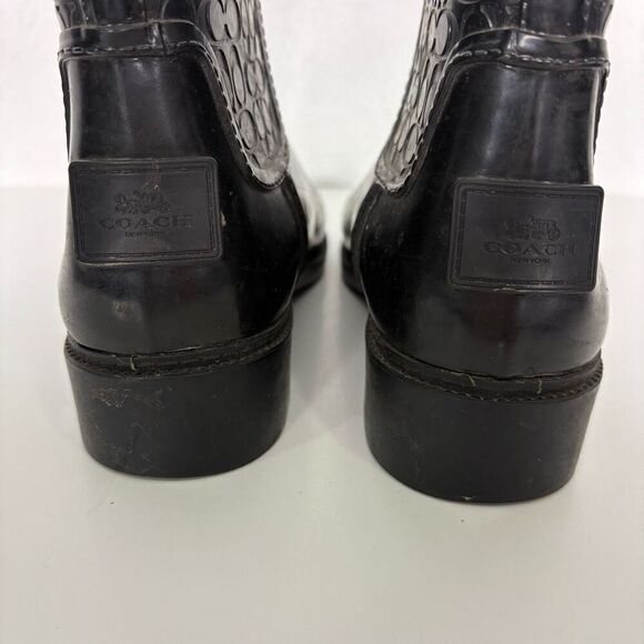 Coach Black Monogram Mid Calf Pull On Rain Boots Women's Size 5 - Picture 9 of 12